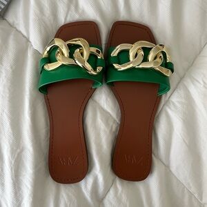 Zara Green Chain Sandals size 8